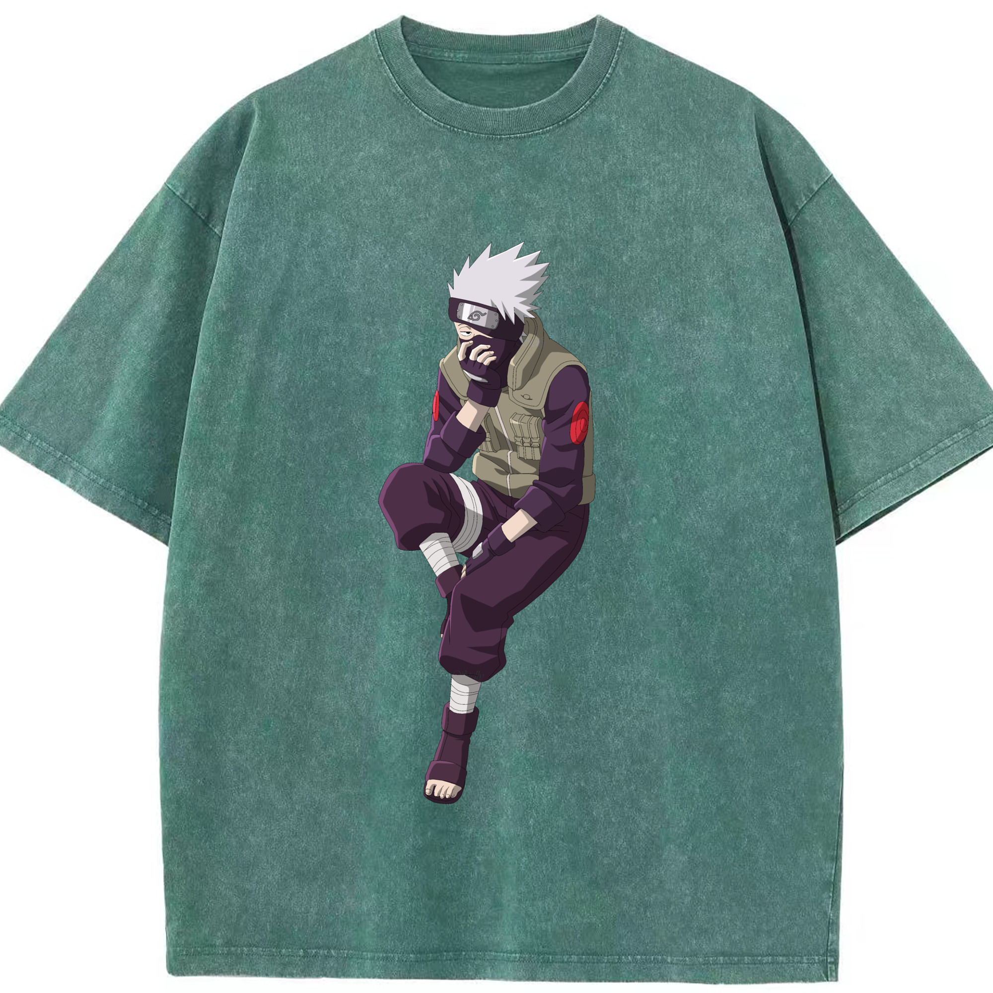 （画像用） NARUTO -ナルト- はたけ カカシ Hatake Kakashi 綿100% ヴィンテージ風 半袖Tシャツ（フロントプリント）